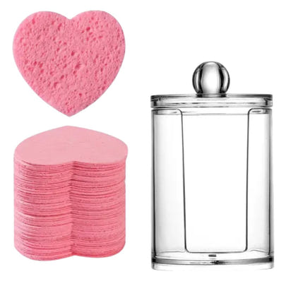 Heart-Shaped Compressed Face Sponges & Holder – Eye Make up Remover Reusable Qty 50pcs