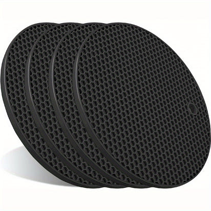 Black Heat-Resistant Silicone Trivets Non-Stick Pot Holders, Easy to Clean 7 inch 4 Pcs