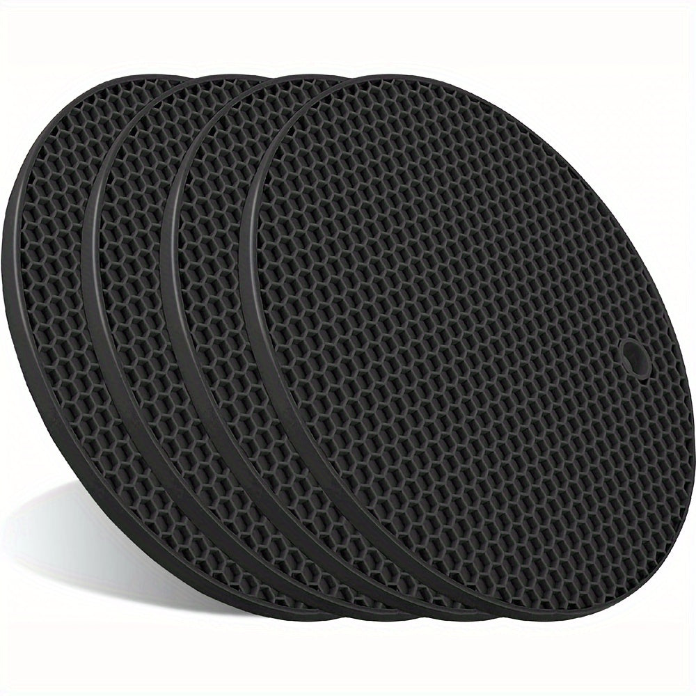 Black Heat-Resistant Silicone Trivets Non-Stick Pot Holders, Easy to Clean 7 inch 4 Pcs