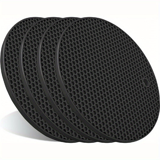 Black Heat-Resistant Silicone Trivets Non-Stick Pot Holders, Easy to Clean 7 inch 4 Pcs