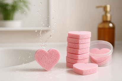 Heart-Shaped Compressed Face Sponges & Holder – Eye Make up Remover Reusable Qty 50pcs