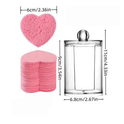 Heart-Shaped Compressed Face Sponges & Holder – Eye Make up Remover Reusable Qty 50pcs