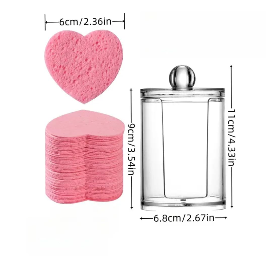 Heart-Shaped Compressed Face Sponges & Holder – Eye Make up Remover Reusable Qty 50pcs