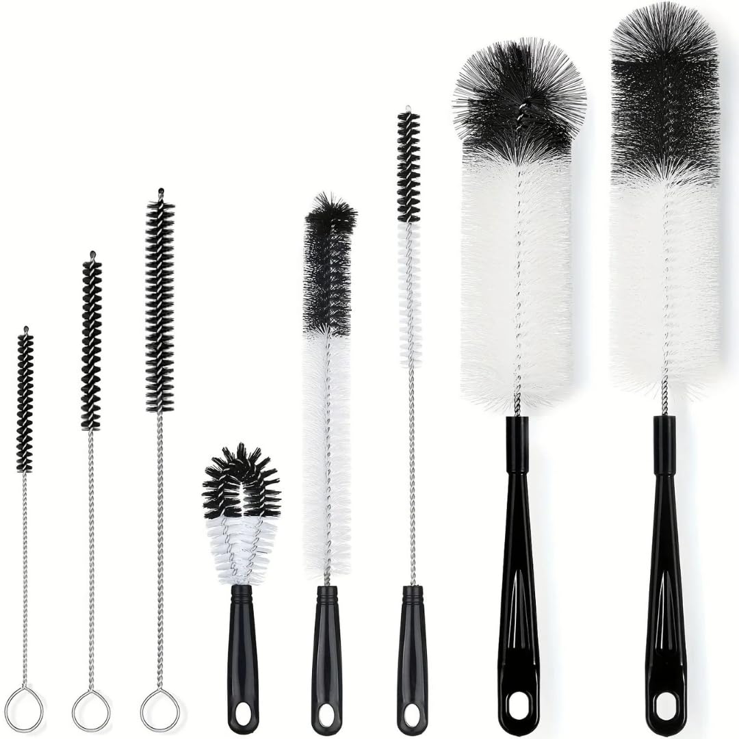 8-Piece Bottle Brush Set – Multi-Size Cleaning Brushes for Glasses, Wine, Kettles, Bottles & Test Tubes.