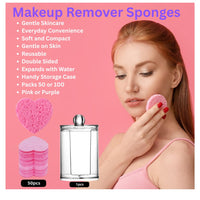 Heart-Shaped Compressed Face Sponges & Holder – Eye Make up Remover Reusable Qty 50pcs