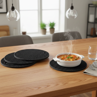 Black Heat-Resistant Silicone Trivets Non-Stick Pot Holders, Easy to Clean 7 inch 4 Pcs