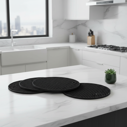 Induction Hob Protector Mat 78 x 52 cm with 4 Silicone Trivets Black