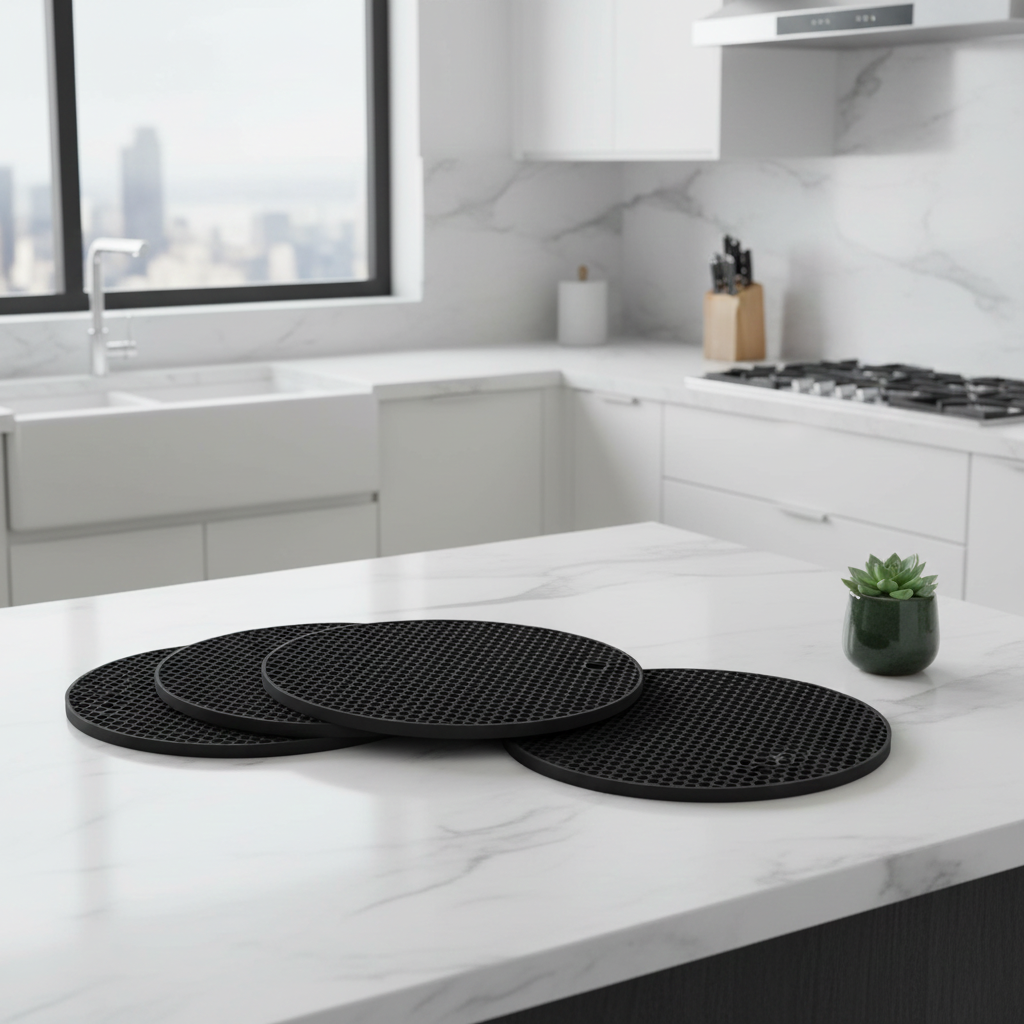 Induction Hob Protector Mat 78 x 52 cm with 4 Silicone Trivets Black