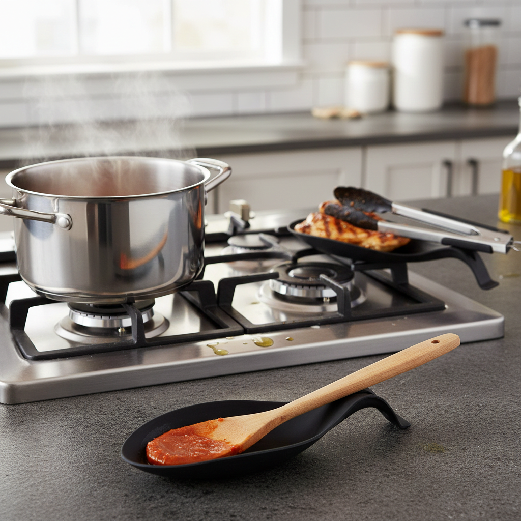 NU-IDEAS Silicone Spoon Rest Holder Set of 3 – Heat-Resistant Kitchen Utensil Rests