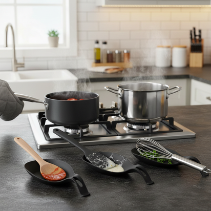 NU-IDEAS Silicone Spoon Rest Holder Set of 3 – Heat-Resistant Kitchen Utensil Rests