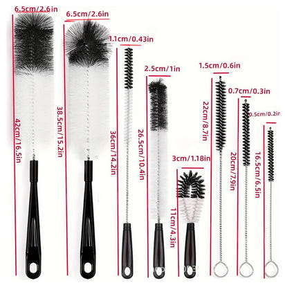 8-Piece Bottle Brush Set – Multi-Size Cleaning Brushes for Glasses, Wine, Kettles, Bottles & Test Tubes.