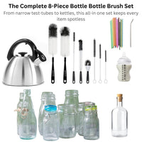 8-Piece Bottle Brush Set – Multi-Size Cleaning Brushes for Glasses, Wine, Kettles, Bottles & Test Tubes.