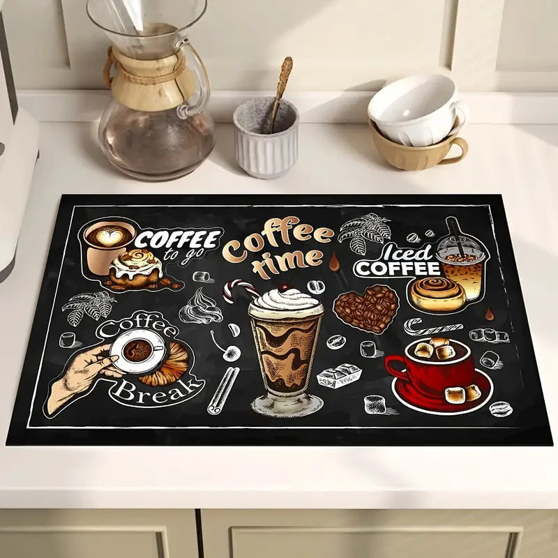 Coffee Maker Machine Mat -Themed Dish Drying Mat