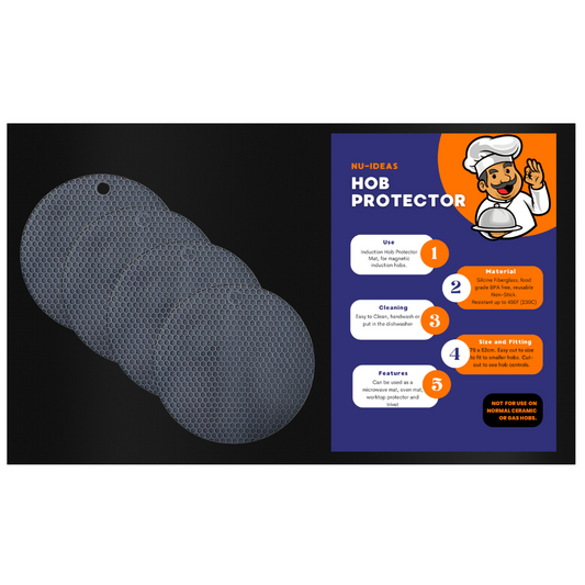 Induction Hob Protector Mat 78 x 52 cm with 4 Silicone Trivets Black