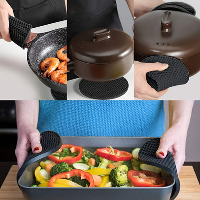 Black Heat-Resistant Silicone Trivets Non-Stick Pot Holders, Easy to Clean 7 inch 4 Pcs