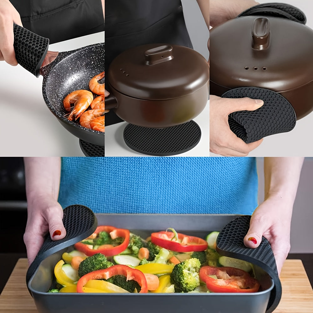 Black Heat-Resistant Silicone Trivets Non-Stick Pot Holders, Easy to Clean 7 inch 4 Pcs